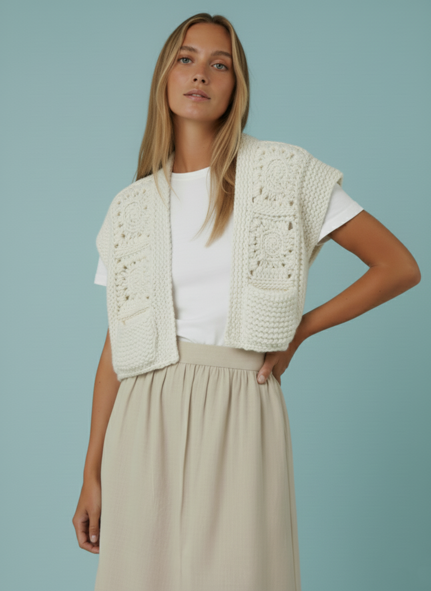 The Crème – Handgemachte Kurzjacke aus 100% Wolle in Offwhite-Creme