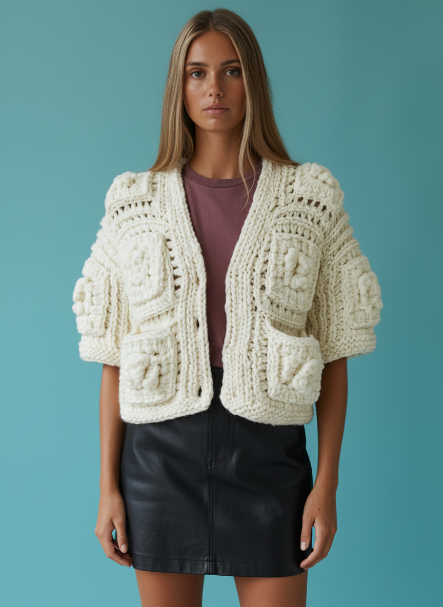 Cloud Rose - Handgemachte Kurz-Jacke mit floralen Akzenten