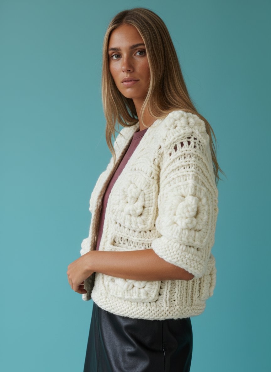 Cloud Rose - Handgemachte Kurz-Jacke mit floralen Akzenten