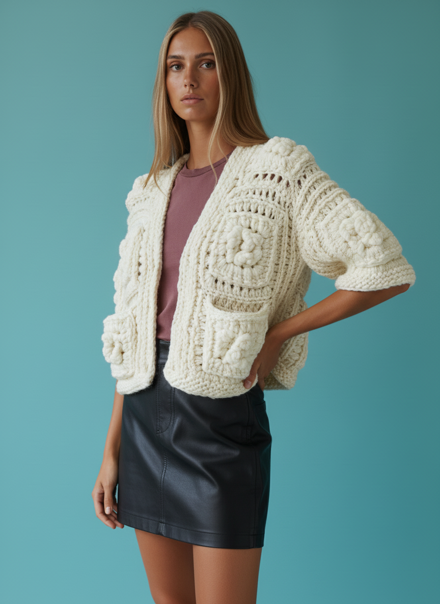 Cloud Rose - Handgemachte Kurz-Jacke mit floralen Akzenten