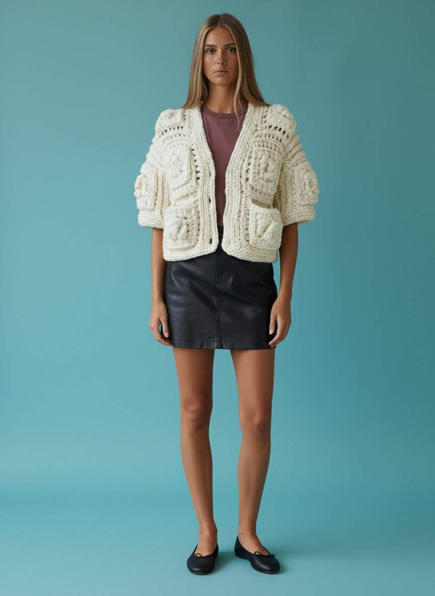 Cloud Rose - Handgemachte Kurz-Jacke mit floralen Akzenten